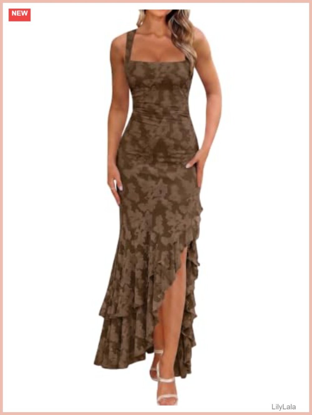 Elegant Ruched Floral Maxi Wedding Guest Dress Sleeveless Formal